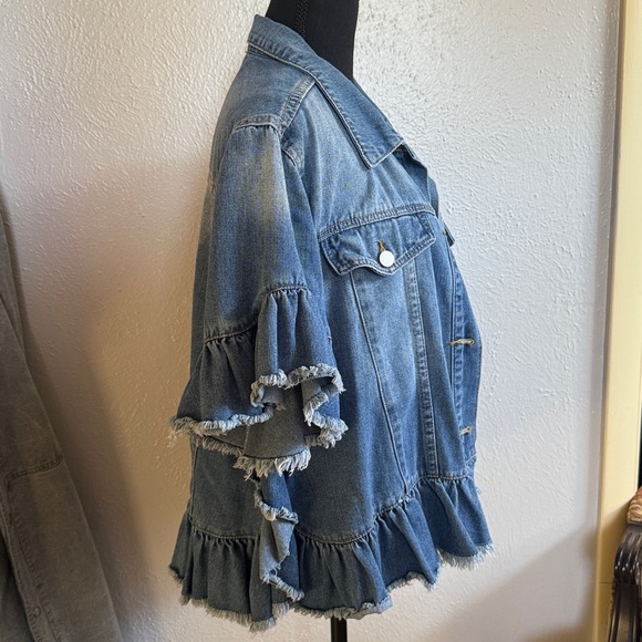 Hayden Blue Denim Jacket with Ruffle Accents - Picture 4 of 5